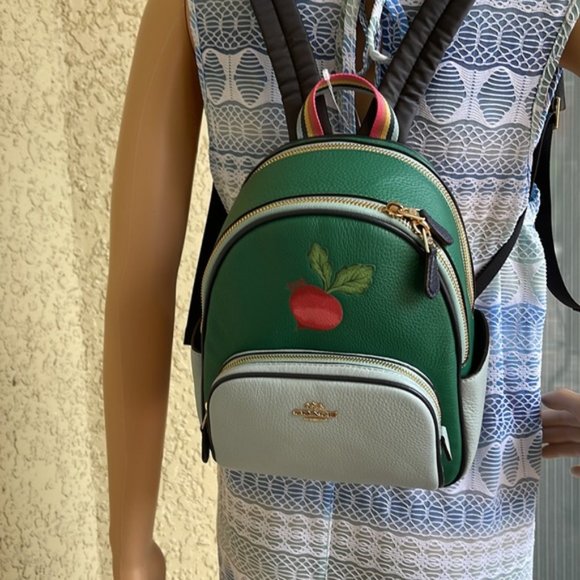 Coach Bags Coach Radish Leather Mini Court Backpack Green Light